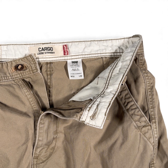 Vintage Levis Cargo Pants Mens 32x32 Brown Loose Straight Baggy Workwear Y2K - Picture 4 of 12